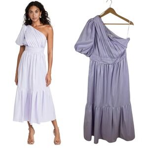 Self Portrait Lilac One Shoulder Midi Dress Sz 10 Pleated Tiered Wedding Pastel